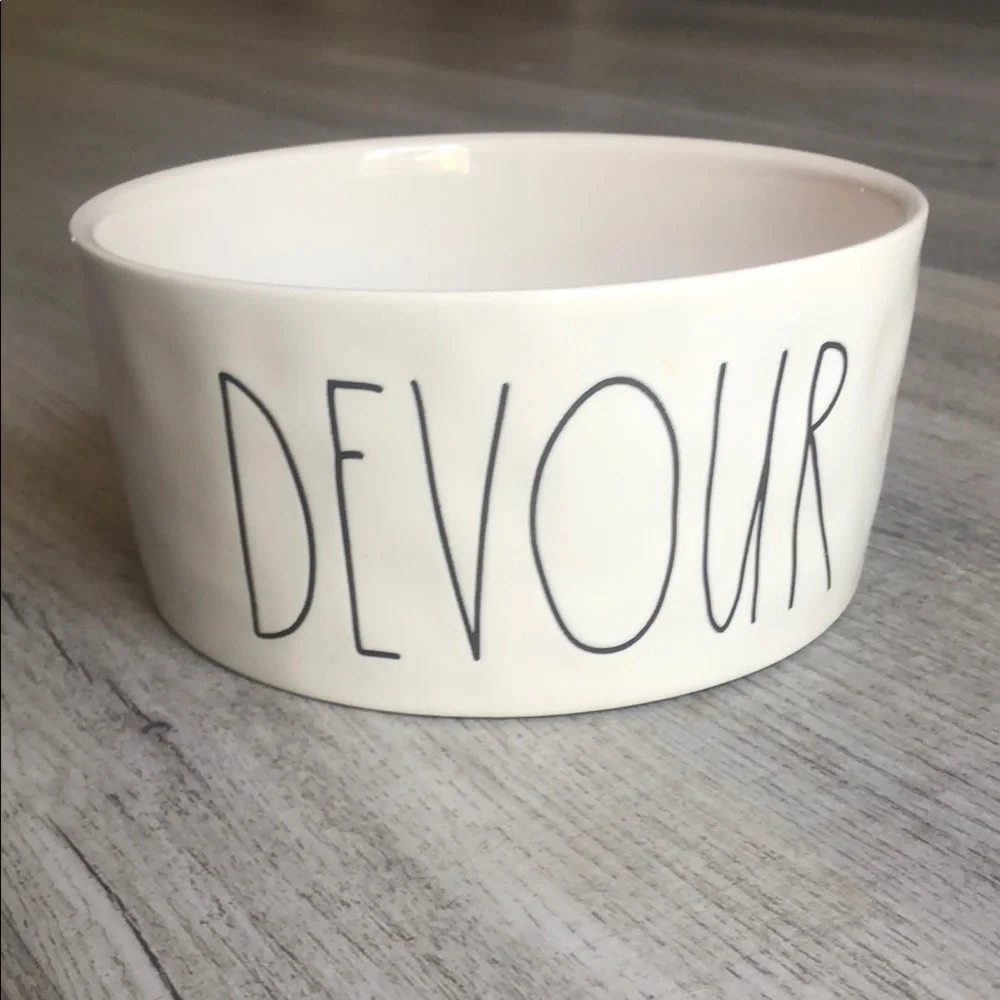 Rae Dunn White Ceramic Devour Bowl 🐶